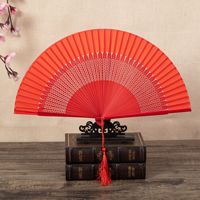 Éventail de danse classique ancienne pour femmes HZ, style chinois, pour Cheongsam, éventail pliant en bambou peint rouge vif festif