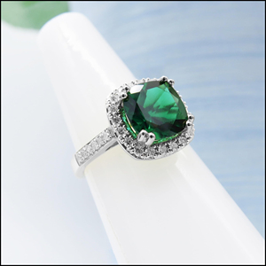SGARIT custom Women's 14K solid gold LAB emerald Gemstone <b>Ring</b> Pave Diamond Halo Classic Engagement Style - Product Image 4
