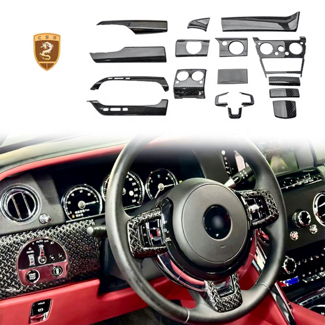Dry Carbon Fiber LHD Car Center Console Door Handle Panels Steering Wheel Interior Trims for Rolls Royce Cullinan 5-Seat