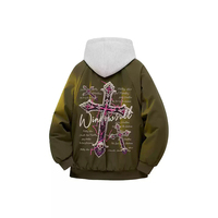Blouson Bomber Homme Léger Rose/Vert Personnalisé à Faible MOQ avec Imprimé Croix Graphique Style Universitaire Américain – Blousons de Baseball Décontractés