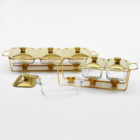 Luxuriöser Gold Glas Buffet Speisewärmer Set 3.9/4.5L Chafing Dish für Hotel, Restaurant und Party