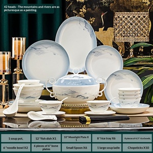 Service de table en céramique de Jingdezhen, porcelaine fine, couleur sous-glaçure, un ensemble de cadeaux haut de gamme de luxe léger, vente en gros, personnalisation sur mesure - Product Image 6