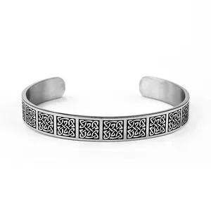 Pulseira de viking com design de logotipo, pulseira aberta vintage de aço inoxidável com nó celtico