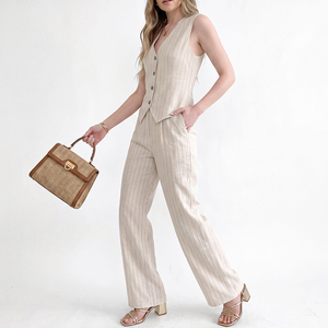 Ropa de Talla Grande para <span class=keywords><strong>Mujer</strong></span>, Conjunto de 2 Piezas, Chaleco de Lino y Pantalones Anchos, Adecuado para Ocasiones Formales y Casuales, Plazo de Entrega de 15 Días - Product Image 2