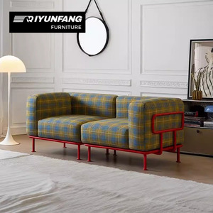 Canapé modulaire moderne à trois places rectangulaire en tissu Haggis à carreaux de laine, garni d'éponge, amovible et lavable pour salon - Product Image 2