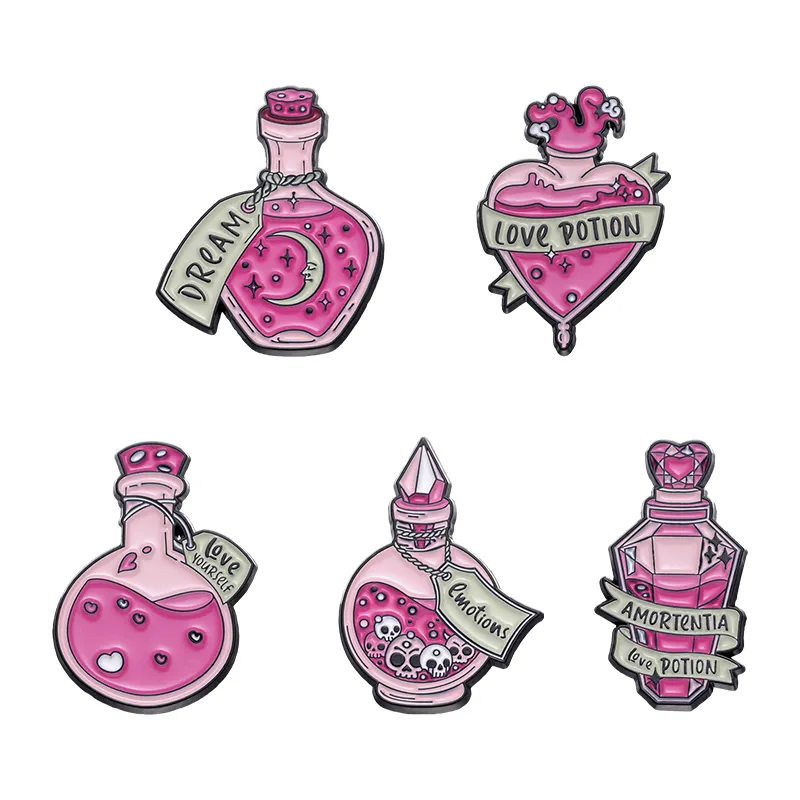 Potion bouteille broche broche personnalisé rêve amour potion doux émail broches revers badge drôle mignon rose broche cadeau pour tomber en amour amis