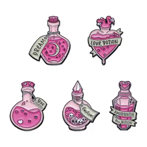 Pin bros botol Potion sesuai mimpi cinta potion lembut pin enamel lencana lucu lucu merah muda pin hadiah untuk jatuh cinta teman