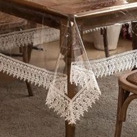 Nappe de table transparente en plastique imperméable, nappe rectangulaire en vinyle PVC avec dentelle macramé, anti-déversement d'huile, couvre-table