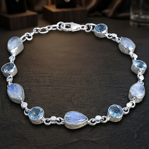 Stunning 925 Sterling <b>Silver</b> Blue Topaz Handmade Unisex <b>Bracelets</b> for Party Wedding & Gift - Product Image 3