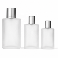 Flacon de parfum en verre givré personnalisé, 30 ml, 50 ml, 100 ml, flacon de parfum rectangulaire plat vide avec bouchon argenté