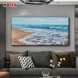 Modern Minimalist Hand-Painted Beach Seascape Oil Painting for Living Room <strong>Background</strong> Wall Decor Canvas Hanging - Product Image 5