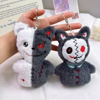 Porte-clés en peluche Halloween, Chat ou Ours Noir et Blanc Maléfique, avec sonnette, breloque de sac gothique, jouet en peluche, pour cadeau