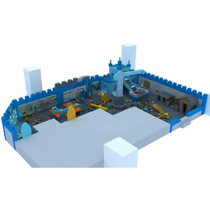 Amusement Park Facilities Kids Indoor Playground Blue Theme Building Blocks House