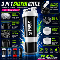 Bouteille shaker protéinée multicolores 3 couches de 500 ml avec compartiment à poudre et boîte à pilules, couvercle à clapet sans BPA