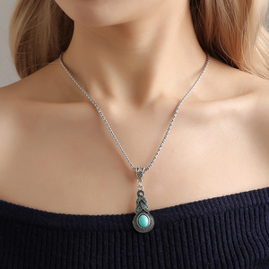 Collar de Aleación con Incrustaciones de Cristal Azul y Turquesa en Forma de Gota de Agua, Estilo Vintage Europeo Americano, Nueva Moda, Estilo Bohemio, Gran Venta - Product Image 3