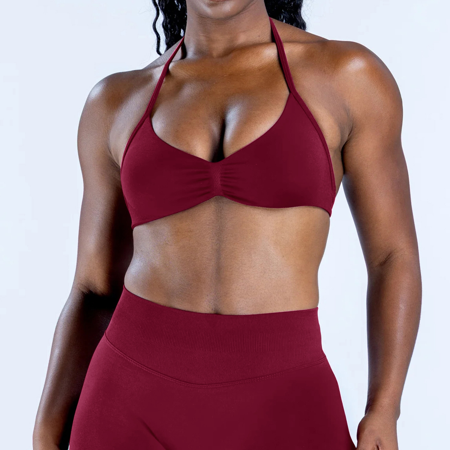 High Support Stretch Seamless Halter Neck Sports Bra for Women Backless Workout Gym Fitness Activewear