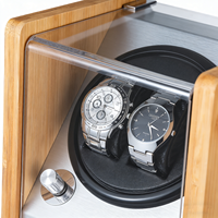 Twing Automatic Wooden Watch Winder 1 Slot Kaca Akrilik Bentuk Persegi Motor Senyap Jam Mekanik Berputar Bambu PU 20mm