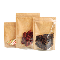 Sachet d'emballage alimentaire autoportant translucide refermable à fermeture éclair en papier kraft haute définition pour bonbons, modèle imprimé en héliogravure