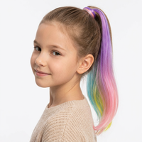 Queue de cheval pré-nouée Rainbow Body Wave en fibre haute température avec élastique pour enfants, toutes occasions