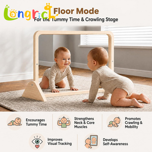 Espejo de pie de madera ajustable 3 en 1 para bebés, juguete de aprendizaje para guardería, espejo Montessori con barra de dominadas - Product Image 3