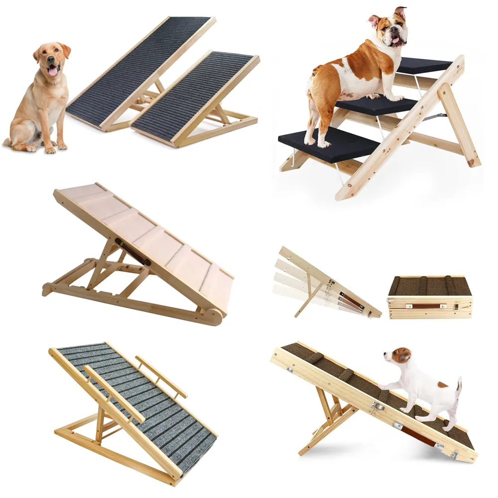 Köpek merdiven ahşap ayarlanabilir gövde pet yatak rampa küçük köpek araba rampa köpek rampası için