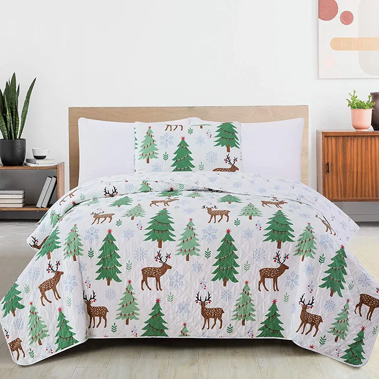 Home Beddings Christmas printed Polyester Comforter Quilt Bedspread Bedding Set
