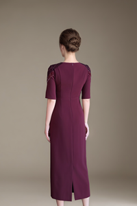 Abito Midi Elegante 6XL di Alta Qualità con Scollo a V e Spalle Decorate con Perline, Vestito Formale da Festa con Mezza Manica, Abito da <span class=keywords><strong>Sera</strong></span> Aderente per <span class=keywords><strong>Madre</strong></span> della Sposa - Product Image 4