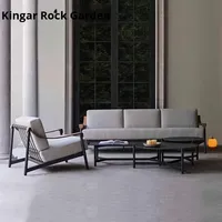 Ensemble de salon de jardin design nordique pour cour, terrasse, villa, table basse en alliage d'aluminium, chaise en rotin tressé PE, coussins imperméables