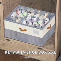 Organisateur de chaussures pliable avec couvercle transparent, séparateurs ajustables, 4 poignées, tissu Oxford 600D, boîte de rangement, convient pour 12 à 24 paires