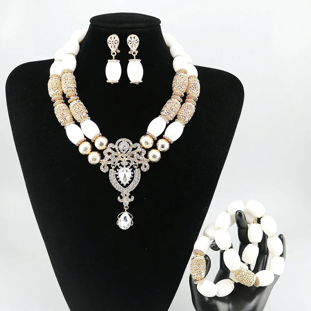 Sinya High Quality Handmade African Coral Beads Jewelry Set Nigeria Wedding Party Crystal Bridal Necklace Set