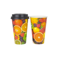 Groothandel op maat gemaakte fruitprint wegwerp papieren bekers met deksels, afhaalbekers voor juicebars, frisdrank- en drankenwinkels