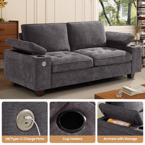 Canapé deux places pour salon, canapé moderne en chenille rembourré avec accoudoirs réglables et rangement, canapé deux places pour appartement - Product Image 4