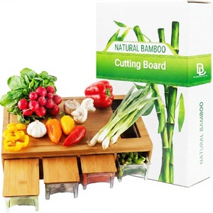 竹製ランド - 大型4インチ厚長方形竹製まな板、容器付き、食品準備ステーション、収納まな板 - Product Image 1