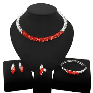 Yulaili conjunto de joias com design redondo, vermelho, diamante, feminino, paquistanês, festa de moda, joias, colar, atacado