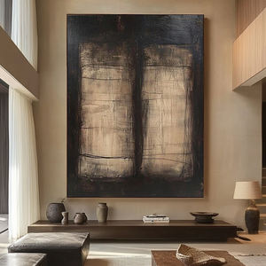 Décoration de salon, peintures murales modernes minimalistes en toile faite à la main, marron beige, art abstrait Wabi Sabi - Product Image 2