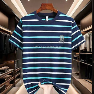 T-shirt Estiva da Uomo Personalizzata, Lussuosa, Casual, Retrò, alla Moda, Lavata, Sportiva, 100% Cotone, a Righe, a Mezza Manica, Vestibilità Ampia - Product Image 3