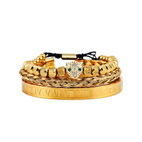 Ensemble de bracelets pour homme en acier inoxydable plaqué or, style punk, tête de léopard, zircon, bijoux de luxe pour anniversaire