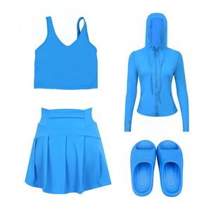 Customised Logo Women's Slim-Fit Stretch Sports Yoga Skirt,bell-bottoms, U-Neck Tank <b>Top</b> and Slippers Four-Piece Set - Product Image 3