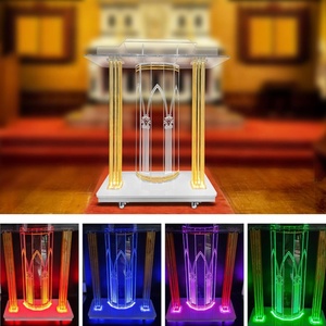 Ergonomic thiết kế vàng Acrylic Nhà thờ bục Acrylic bục giảng đứng rõ ràng bục giảng với đèn LED và bánh xe - Product Image 6