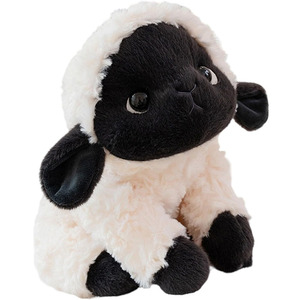 C058 Pecora di peluche morbida bianca e nera, giocattolo di peluche personalizzato a forma di pecora, confortevole da abbracciare, all'ingrosso, per compleanno, cartone animato, a tema fattoria - Product Image 1