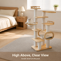 Arbre à chat tout-en-un en bois massif, grand format, avec deux capsules spatiales, gain de place