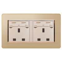 Prise murale double standard britannique 13A 250V en acier inoxydable noir et or, format 146, universelle 3 broches 4 USB