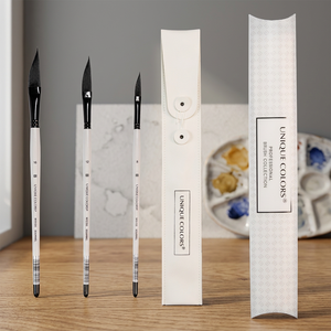 Ensemble de pinceaux aquarelle aux couleurs uniques, 3 pièces, pinceaux professionnels pour peinture à l'huile avec poils en soie, manche en bois et pointe noire, dans un sac de transport - Product Image 3
