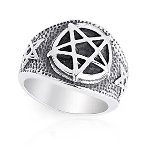 Anillo de pentagrama satánico de estrella Punk gótica Retro para hombre, insignia de Caballero de moda