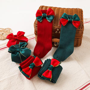 2022 nouveau 2 paires Pack chaussettes de noël rouge vert espagnol arc infantile bébé <span class=keywords><strong>premier</strong></span> bas de noël chaussettes - Product Image 2