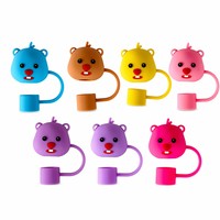 Capuchon de paille en silicone imperméable style anime, motif castor mignon, 7 couleurs, motif animal de dessin animé, anti-poussière, réutilisable, OEM