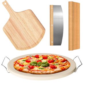 Ensemble de 5 pierres à <span class=keywords><strong>pizza</strong></span> en cordiérite très vendu, plaque de cuisson de 33 cm, long couteau, 10 bâtonnets d'huile de silicone, four à <span class=keywords><strong>pizza</strong></span> de luxe léger - Product Image 1