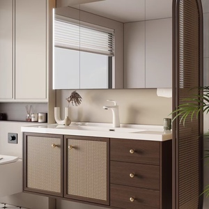 BALOM Classic Style Walnut Bathroom Cabinet Large Capacity Wood Plywood Melamine MDF <b>Vanity</b> with OEM Factory - Product Image 1