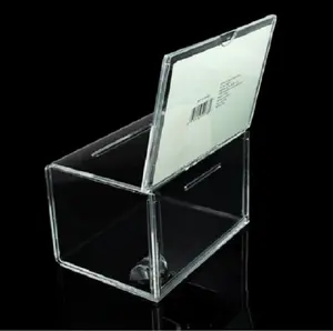 קופסת תרומה אקרילית עם מנעול נקה נרתיק עם תיבת תרומה ברורה לנעילה מקופסת נעילה אקרילית