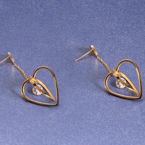 Heart Shaped Diamond <b>Earrings</b> Gold Stainless Steel Long Dangle <b>Studs</b> For Women Everyday Wear - Product Image 4